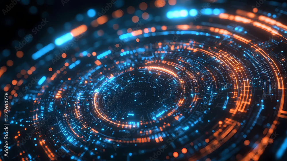 Abstract Tech Art: Blue and Orange Circles