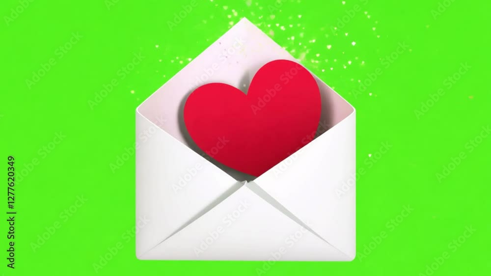 Sealed with Love: A heart bursts forth from a crisp white envelope against a bright green backdrop, symbolizing heartfelt messages and the joyous exchange of affection. Sealed with Love: A heart bursts forth from a crisp white envelope against a bright green backdrop, symbolizing heartfelt messages and the joyous exchange of affection.