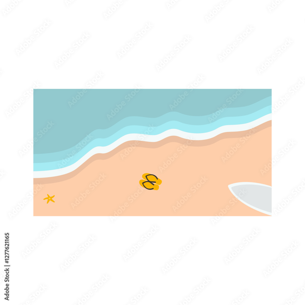 Fototapeta premium Tropical Summer Beach Background in Cartoon Design Concept. Isolated Vector Illustration.