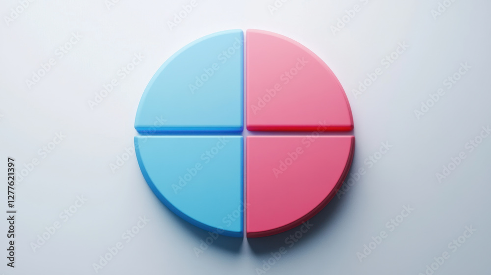 Fototapeta premium colorful pie chart divided into two sections, one blue and one pink, representing data visualization. design is modern and minimalistic, perfect for presentations