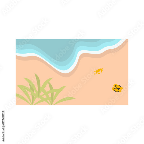 Tropical Summer Beach Background in Cartoon Design Concept. Isolated Vector Illustration.