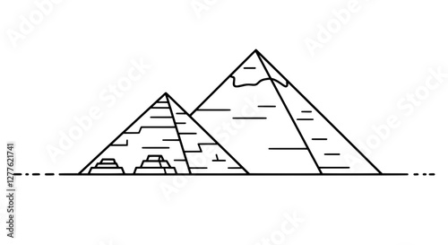 Egyptian Pyramids Line Art: A minimalist line art illustration of the iconic Egyptian pyramids, showcasing their geometric forms and ancient grandeur.
