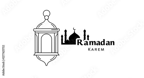 Ramadan Kareem: A simple yet elegant illustration celebrating Ramadan, featuring a traditional lantern and a silhouette of a mosque, conveying a sense of peace and reflection.