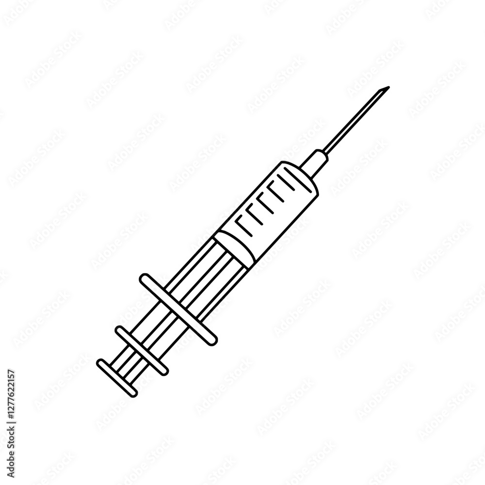 Syringe Icon: A simple illustration of a syringe, conveying concepts of health, medicine, and vaccination, and science. Syringe Icon: A simple illustration of a syringe, conveying concepts of health, medicine, and vaccination, and science.