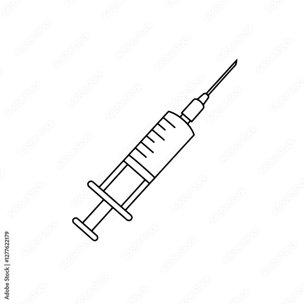 Vaccination Icon: A simple, linear illustration of a syringe, embodying the essence of medical intervention and healthcare, conveying the idea of vaccination and protection Vaccination Icon: A simple, linear illustration of a syringe, embodying the essence of medical intervention and healthcare, conveying the idea of vaccination and protection