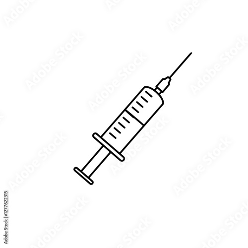 Syringe Icon: A minimalist illustration of a medical syringe, ready for injection, against a clean background, perfect for healthcare, vaccination, and medical themes.