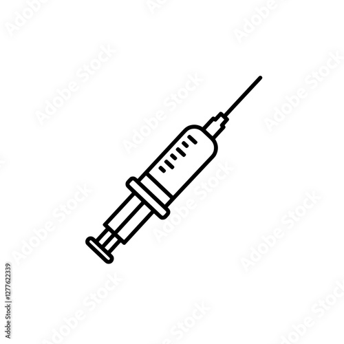 Vaccination Icon: A minimalist illustration of a syringe, representing vaccination and medical injection. Perfect for health and medical-related design projects.