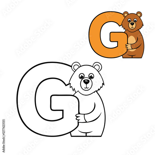 Alphabet letter "G" with a cute groundhog coloring page. Features a playful groundhog near a bold letter "G," perfect for kids to color and learn. Fun and educational!