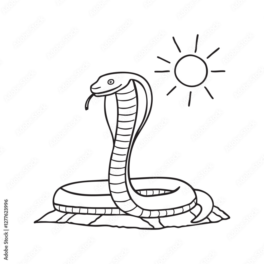 Fototapeta premium king cobra under the sun, its hood partially raised on a rocky surface