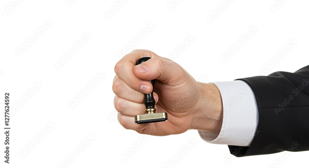 Hand holding stamp in business suit. Business hand holding stamp. Hand holding rubber stamp in business suit Hand holding stamp in business suit. Business hand holding stamp. Hand holding rubber stamp in business suit