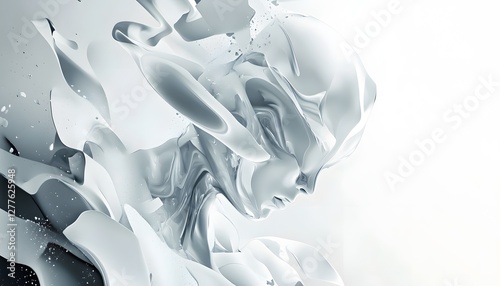 Abstract white fluid figure with human face in profile