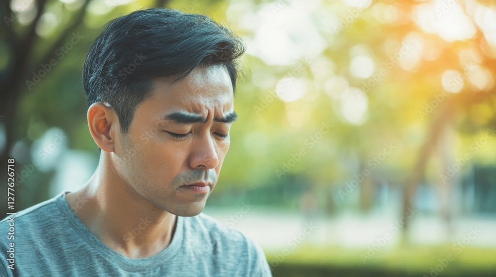 sad man sitting in park feeling depressed and lonely sad man sitting in park feeling depressed and lonely