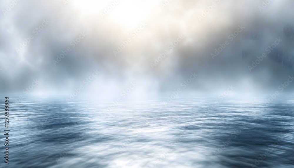 Misty seascape with light breaking through cloud cover above Misty seascape with light breaking through cloud cover above