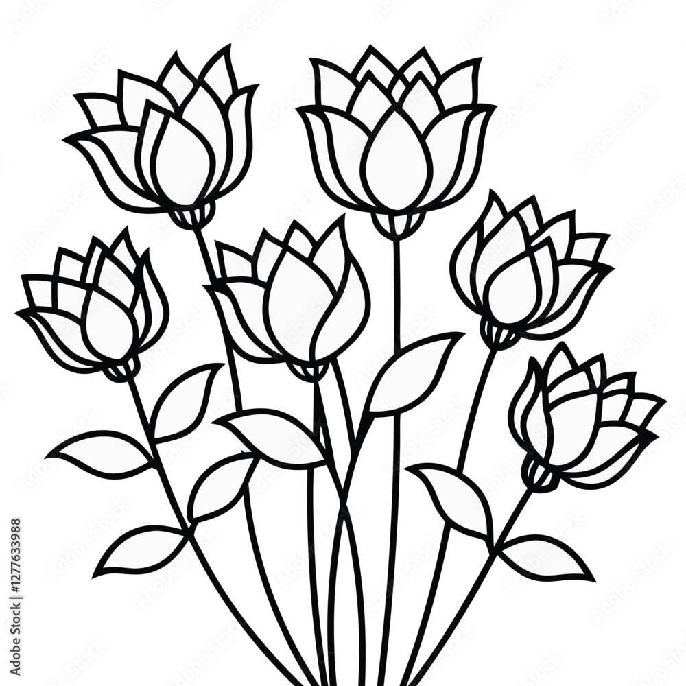 Obraz premium Black and White Lotus Flower Line Art Illustration