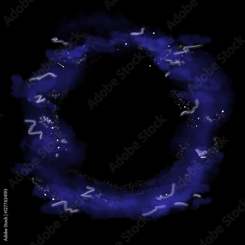 Portal Frame Blue Clouds with Lightning, Illustration Template for Web and Print