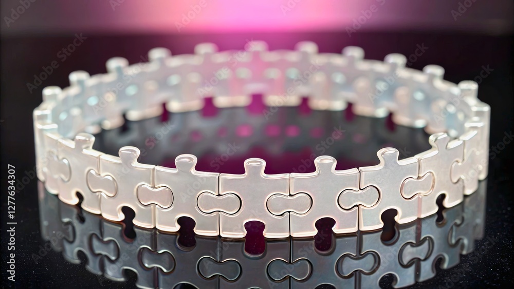 Obraz premium Unique Circular Puzzle Piece Design with Reflective Background