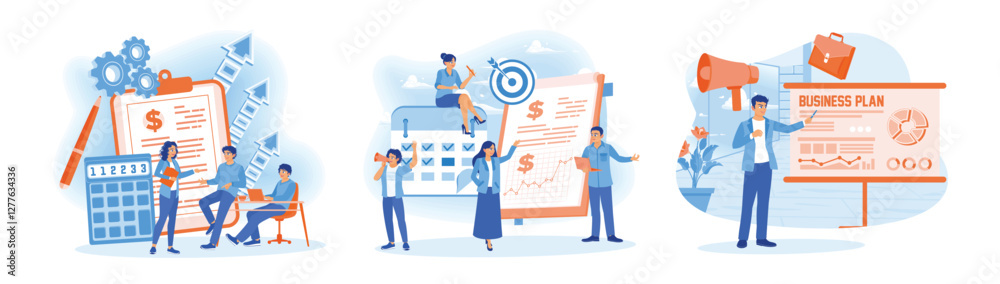 Business people discuss business plans, calculate financial budgets, and business goals. Business people discuss business plans, calculate financial budgets, and business goals.