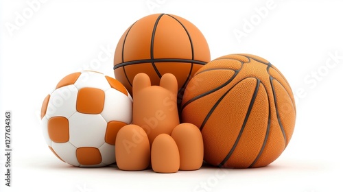 Group Of Sports Balls And Teddy Bear On White Background