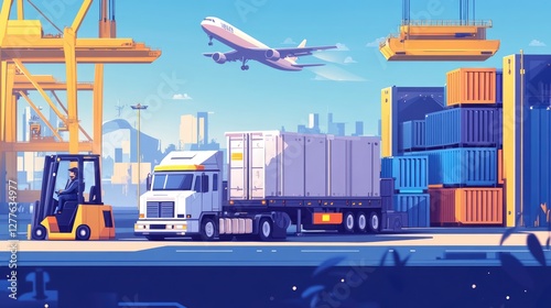 Cargo Container Transportation at Busy Port