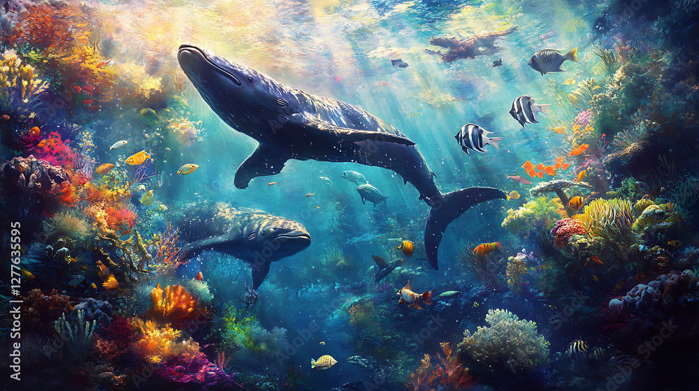 Fototapeta premium A vibrant ecosystem teeming with diverse wildlife, showcasing the harmony of nature 