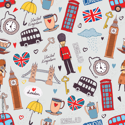 seamless pattern about london, famous landmark, vector art illustration design