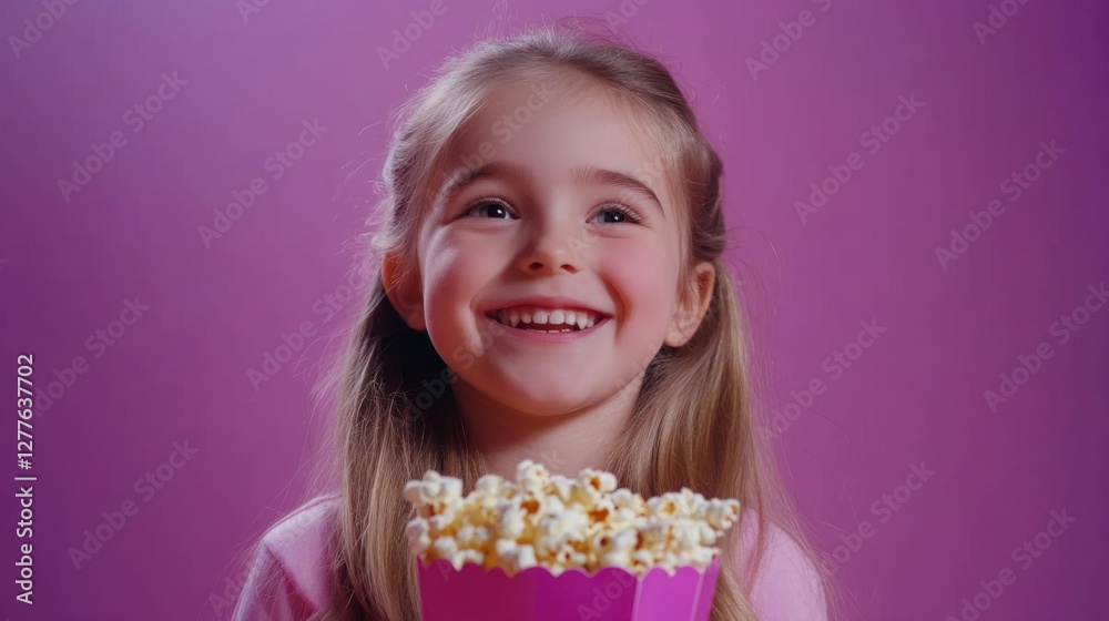 happy girl watching movie with popcorn happy girl watching movie with popcorn