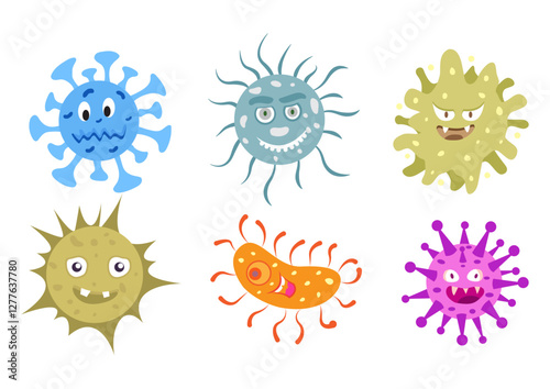 microbes cartoon bacteria mascot virus emotion vector illustration cute germ viruses