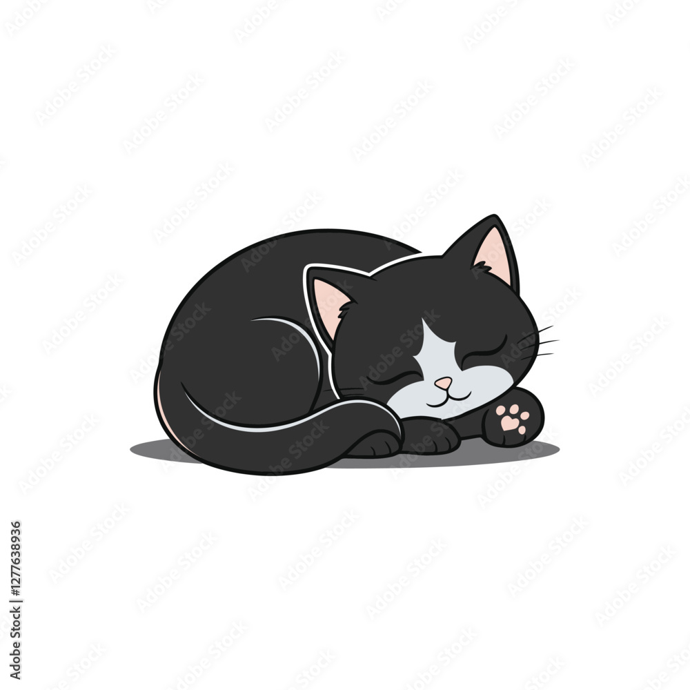 Sleeping Black Cat in Ball Position - Cute Cartoon Vector Illustration Sleeping Black Cat in Ball Position - Cute Cartoon Vector Illustration