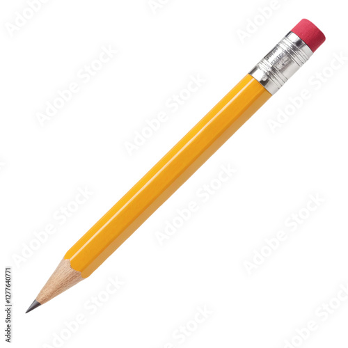 Yellow pencil with silver ferrule and pink eraser isolated. writing, drawing, or creativity