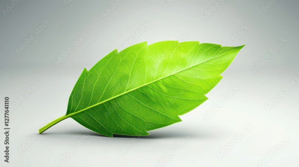 Obraz premium Vibrant green leaf with intricate vein detail against a soft gradient background symbolizing nature and growth