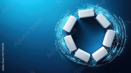 Energetic battery recycling concept with circular flow and vibrant blue background for sustainable power