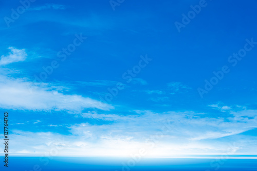 Photography Panorama of cloud clear sky background for summer vacation concept at ocean and