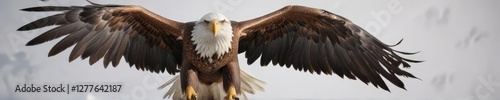 A majestic eagle's wingspan is showcased in a solitary pose against a pristine white background, eagle, white background, nature