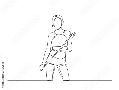 Continuous line art drawing of woman dieting concept. Pretty girl with tape measure around her body in one line drawing illustration. Editable stroke.