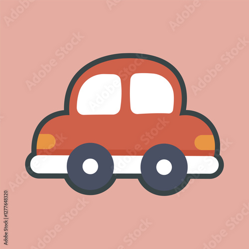 cute red car with outline flat vector design.