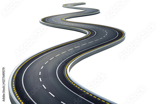 3d winding road isolated on transparent white background, clipping path