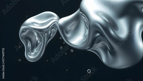 Liquid Metal Abstract: Silver Flowing Form with Bubbles