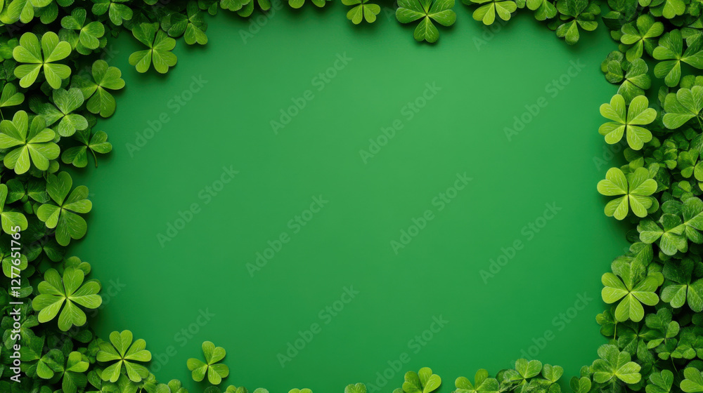 Lush green clovers frame vibrant background, perfect for St. Patrick Day celebrations. This festive design evokes feelings of luck and joy Lush green clovers frame vibrant background, perfect for St. Patrick Day celebrations. This festive design evokes feelings of luck and joy