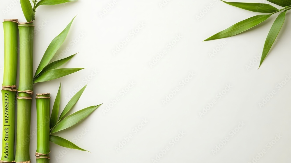 Naklejka premium Fresh Green Bamboo Shoots and Leaves on White Background for Spa and Wellness Designs