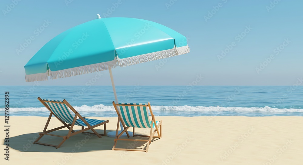 Obraz premium Beach umbrella with chairs on the summer vacation concept background sea,decoration