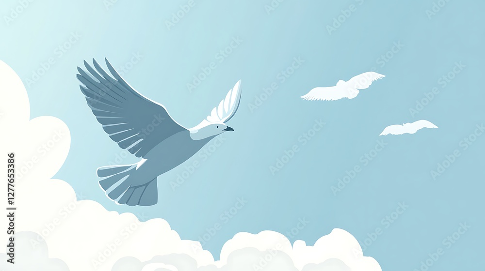 Fototapeta premium A Single Dove Soaring Through A Bright Blue Sky