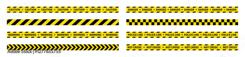 Caution tape set of yellow warning ribbons. Warning zone, danger tapes. Security Caution Tape Set. Yellow Warning Ribbons. Abstract Stripes for Police, Accident, Under Construction. 