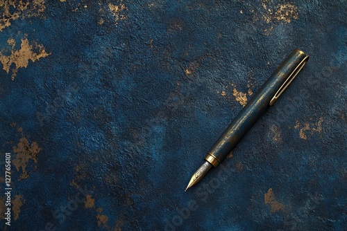 Dark blue textured surface with vintage pen