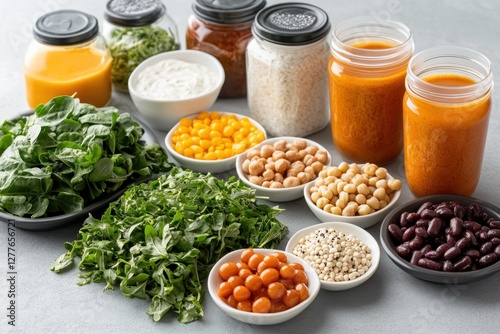 Discover the ease of healthy eating with this comprehensive meal prep guide Get inspired by a vibrant top-down view of a meal prep setup complete with a detailed weekly meal plan chart, showcasing an