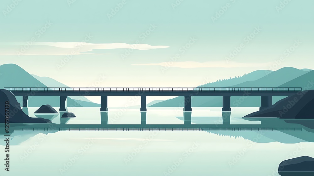 Tranquil Bridge Spanning Serene Mountain Lake Tranquil Bridge Spanning Serene Mountain Lake