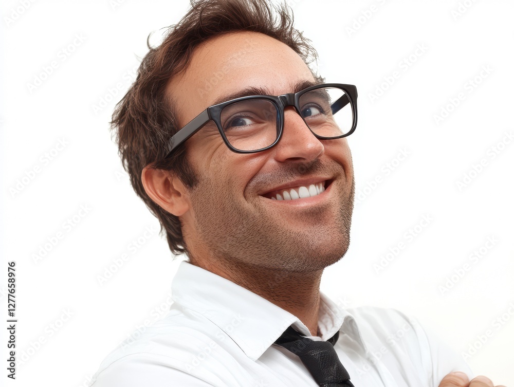 Portrait of a handsome young businessman wearing glasses, smiling confidently in a casual shirt, with a positive expression and success in mind Portrait of a handsome young businessman wearing glasses, smiling confidently in a casual shirt, with a positive expression and success in mind