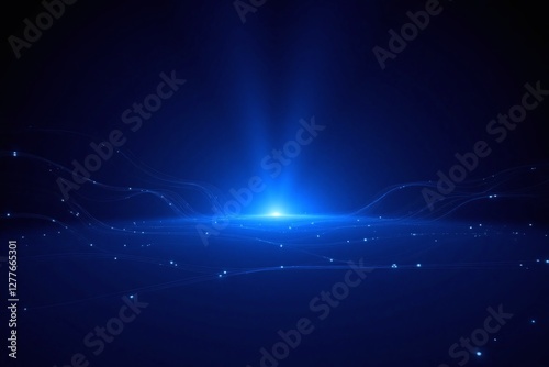 Futuristic landscape dark blue background bright blue light lines
