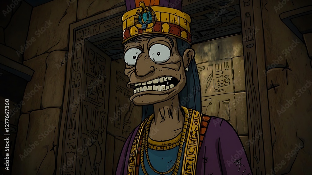 Obraz premium Cartoon Pharaoh in Ancient Egyptian Tomb