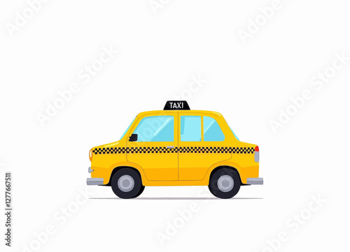 Yellow taxi cab with checkered stripe graphic