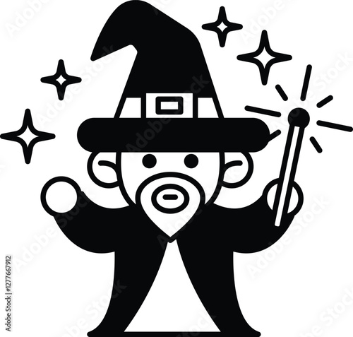 cartoonish wizard with a hat and a wand